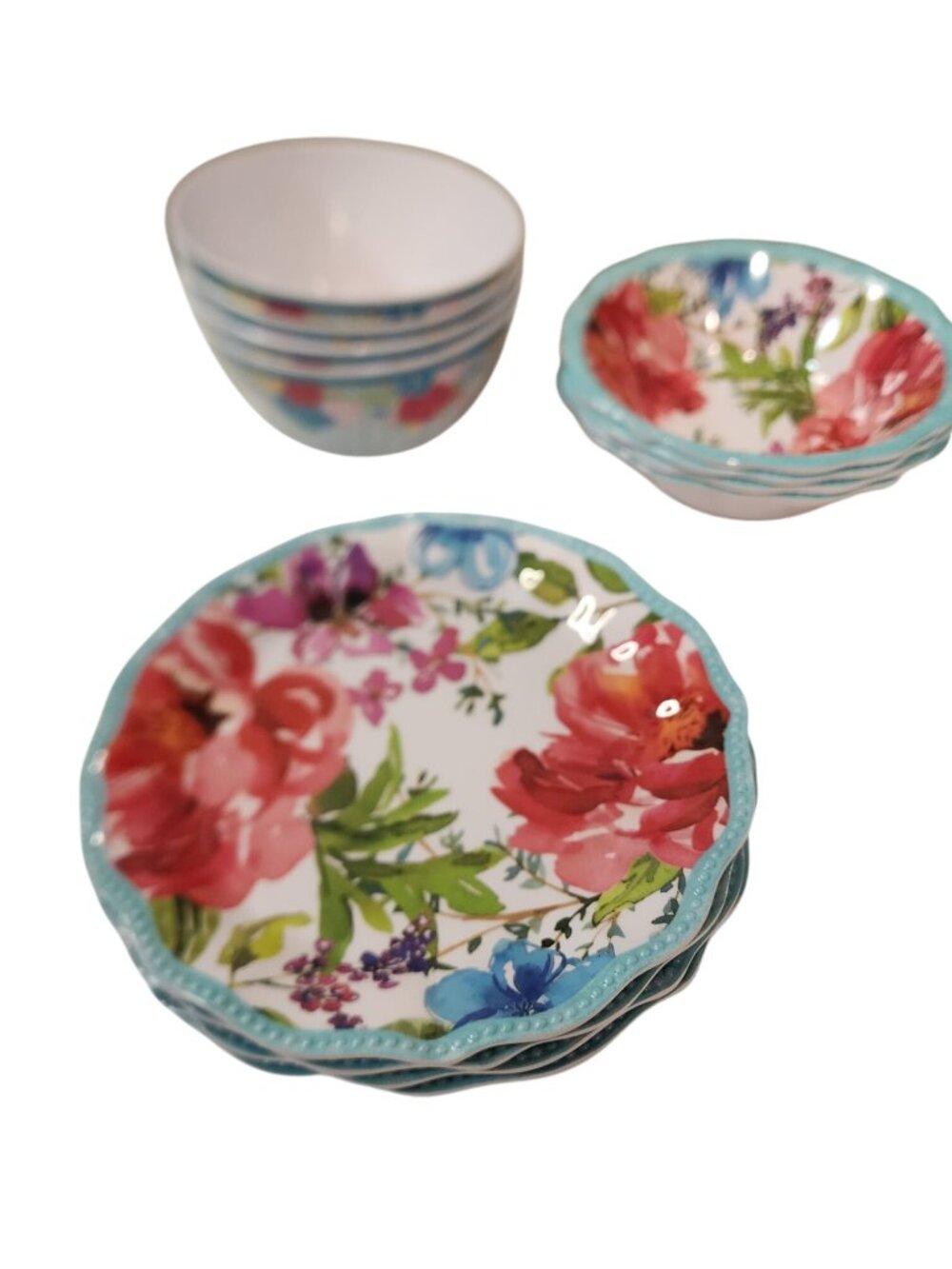 The Pioneer Woman Breezy Blossoms Melamine Plate & Bowls set of 4 each